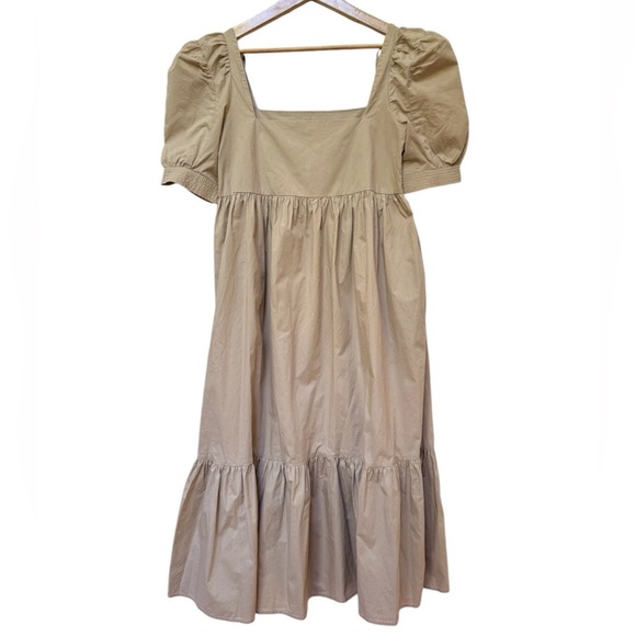 En Saison Square Neck Puff Sleeve Midi Dress Sz XS Natural - Picture 6 of 9